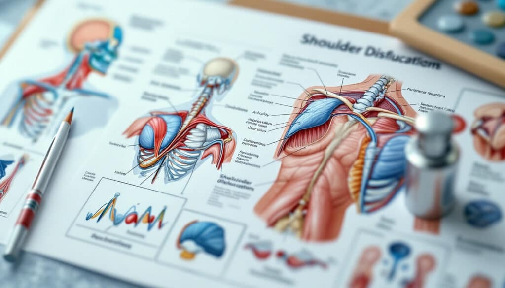 ilustracion anatomica de hombros y musculos en poster educativo